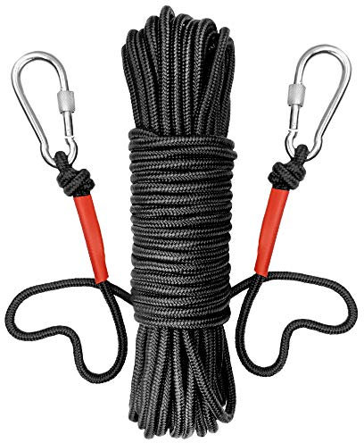 Nylonseil 20m mit 2 Schnappverschlüssen – Vielseitiges Allzweckseil zum Magnetfischen, Wäscheaufhängen und Befestigen (Durchmesser 8mm, Schwarz)