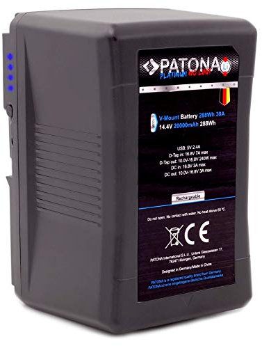PATONA Platinum V-Mount Akku BP-290W (20A / 288Wh / 20.000mAh / D-Tap, USB, DC) kompatibel mit Aputure LS C300D Mark II oder LS 300x (Artikel 1338)