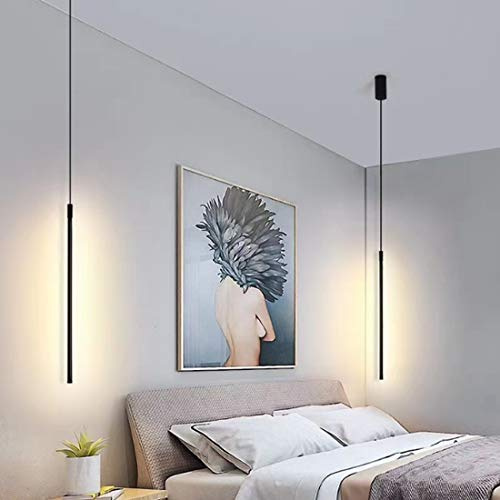 Modern Pendelleuchte Hängelampe LED Schlafzimmer Wohnzimmer Schwarz Kreativ Rechteck Höhenverstellbar Design Leseleuchte Kronleuchter für Küchen Bar Studie Büro Treppen Lampe, H100cm, Warmweiß Licht