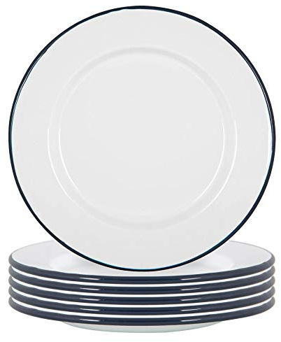 Argon Tableware Weiße Emaille -Dinner -Teller - 25,5cm - Marine - Pack Von 6