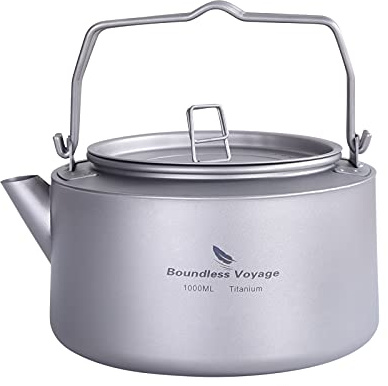 Boundless Voyage 1L Camping Titan Wasserkocher mit Klappgriff Filter Große Kapazität Topf Kochen Outdoor Kochset Töpfe Ti3098D