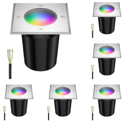 ledscom.de 6x Bodeneinbauleuchte RELI für außen, IP67, edelstahl, gefrostet, eckig, 11 x 11cm inkl. LED RGB Lampe, smart 473lm