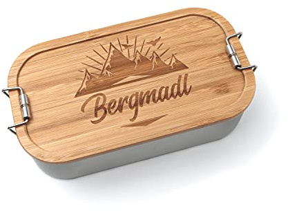 Lunchbox 700ml, Bergmadl aus Metall mit Bambusdeckel, Brotdose, Jausenbox, Bento Box, nachhaltig, langlebig, Geschenk zu Ostern, Weihnachten, Geburtstag, Kiga, Urlaub