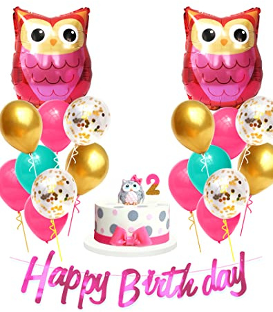 Regendeko Happy Birthday Eule Tiere Kindergeburtstag Deko | Luftballon Girlande Konfetti Luftballons Party Deko 1.Geburstagdeko Mädchen