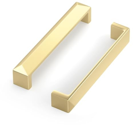 Goldenwarm 4pack Gold Wardrobe Handles 128mm(5-1/16Inch) Hole Center Gold Handles for Cupboard, Solid Zinc Alloy Electroplated Drawer Pulls with Screws