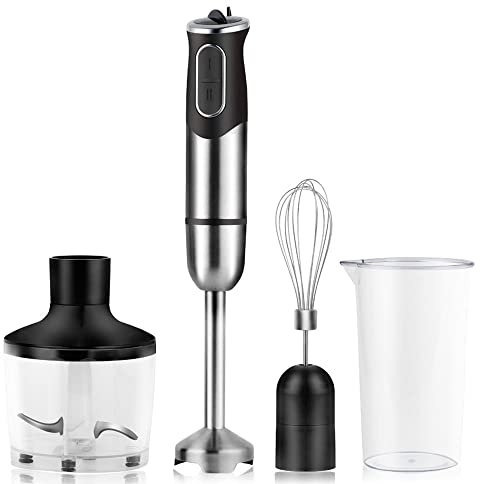 2-Speed Hand Blender 4-in-1 Immersion Blender Set Smart One-Button Control with 860Ml Food Grinder, Large 600Ml Beaker Low Noise BPA-Free 600W