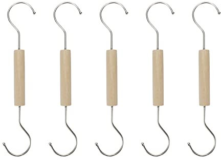 Faotup S-förmige Haken mit zwei Enden mit Holzstabverbindung, robuste S-Haken, Schrankhaken, silberfarben, 5 Stück