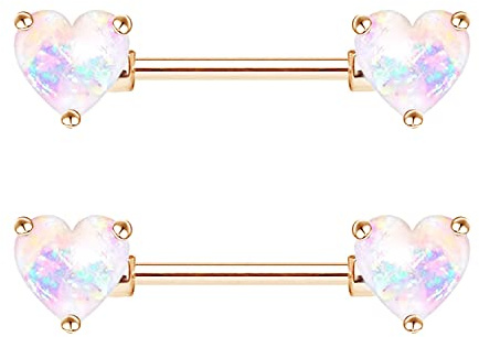 CHARMONLINE 2PCS 14G Nipple Bars 316L Stainless Steel Nipple Barbell Ring Clear CZ Heart Nipple Rings Nipple Piercings Jewelry for Women