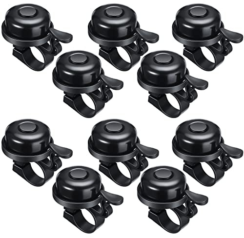 BBTO 10 Pcs Aluminum Alloy Clear Sound Bike Bell Black Loud Crisp Bicycle Bell Scooter Tricycle Mountain Bike Accessories for Boy Girl Kids Adults, Left and Right