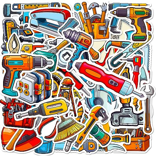 Tool Stickers for Laptop (50 PCS),Gift for Children Teens Adults Girl Boys,Waterproof Stickers for Water Bottle,Tool Vinyl Stickers for Scrapbook,Skateboard,Bike,Phone,Dairy