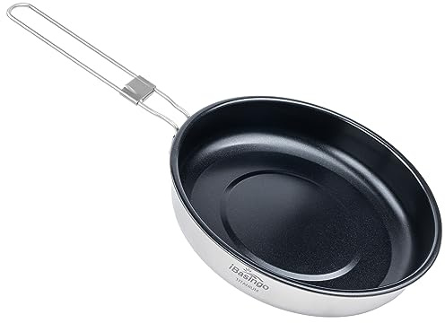 iBasingo 22 cm Camping Bratpfanne 1500ml Titan Antihaft Pfanne mit Klappgriff Tragbar Leichtes Kleine Teller Griddle Wandern Skillet Outdoor Backpacking Kochgeschirr für Gebratenes Ei Steak Ti2070C