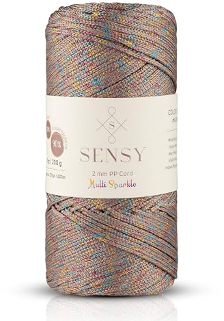 Sensy Premium 2 mm 230 Meter Multi-Glitzer Polyester-Seil, 90% Polypropylen, 10% Polyesterschnur, Makramee-Kordel Häkeltasche Kordel Makramee Seil Häkelgarn Geschenk für Strickwaren (Nerz)