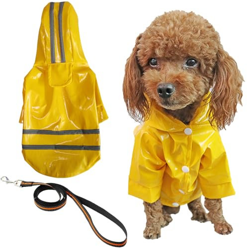 TYXHXTF Hunde Regenmantel, Wasserdichter Hunderegenmantel, Hundemantel mit Kapuze und Reflektoren, Leichte Regenjacke Hund Geeignet, für Kleine und Mittlere Hunde