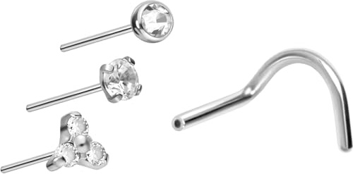 PIERCINGLINE Titan Nasenstecker Spirale mit Push Fit AUFSATZ 3er MIX Nasenpiercing Piercing Stecker Nase Farbauswahl