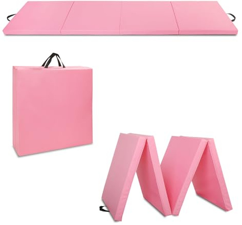 Outroad 6/8/10' Foldable Gymnastics Gym Exercise Aerobics Mat, PU Leather Tumbling Mat with Hook & Loop Fastener for Stretching Yoga Cheerleading Martial Arts - Versatile Fitness Mat for Home Workout