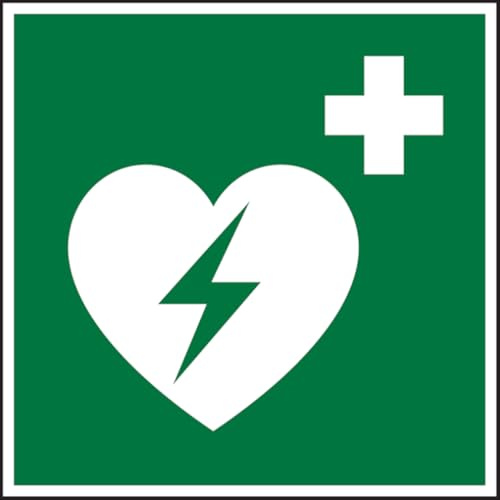 Dreifke® Rettungszeichen, Automatisierter Externer Defibrillator E010 | PVC langnachleuchtend | 200x200 mm | ASR A1.3 (DIN EN ISO 7010), 1 Stk