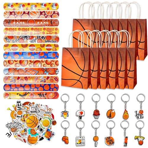 86 Pezzi Bomboniere per Feste di Basket, Incluso Sacchetto Regalo da Basket, Braccialetti, Portachiavi, Adesivi da Basket, Regali di Compleanno per Bambini, Appassionati di Basket