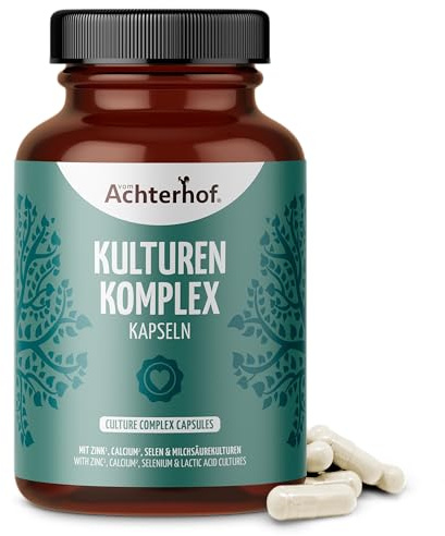 Kulturen Komplex Kapseln | 150 Stück | mit Milchsäurekulturen plus Zink, Calcium und Selen | 21 Bakterienstämme, 20 Milliarden KbE pro Tagesdosis | 50 Tagesdosierungen | vom Achterhof