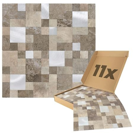 Dalsys 11x Wandpaneele selbstklebend Steinoptik 1m² Sand/Silber | Wandverkleidung in Steinoptik, feuchtigskeitsbeständig, Premium Qualität für Bad und Küche, Quadrat Rechteck Form