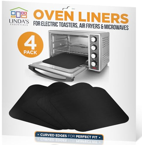 Toaster Oven Liners for Bottom of Oven (4 Pack) Reusable Non-Stick Heat Resistant Toaster Liners, Compatible with Breville, Cuisinart, Black & Decker, Dash, and More - Air Fryer Liners 12x12 (Black)