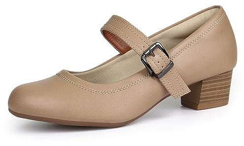 Ortho+rest Zapatos Mary Janes para juanetes Zapatos ortopédicos de Vestir Tacones Bajos y Gruesos Bombas de Trabajo (41,Beige)