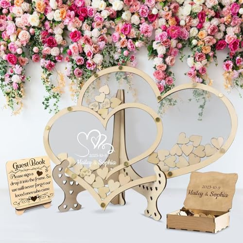 FENGHUO Libro de Visitas de Madera,Libro de Visitas de Boda Personalizado,Libro de Invitados Único y Precioso,Decoraciones Rusticas para Banquetes y Bodas