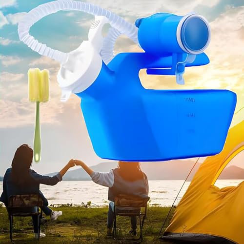 BEOTAY Urinflaschen Für Männer,Urinflasche Für Männer Mit Reinigungsbürste,2000Ml Urinflasche Für Unterwegs,Klare Skala,Urinal Für Zuhause, Camping, Reisen,1,6 M Schlauch,Blau