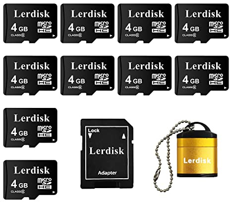 Lerdisk Factory Wholesale Micro SD Card 4GB C6 Pack of 10 in Bulk Micro SDHC with SD Adapter Produced by Authorized Licencee (4GBX10)