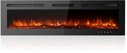 M.C.Haus Ultra-Thin Electric Fireplace Low Noise, 12 Variable & Breath Colors Flame, Recessed Wall Mounted Free Standing, Touch Screen & Remote Control, Crystal & Log Set(153cm/60inch)