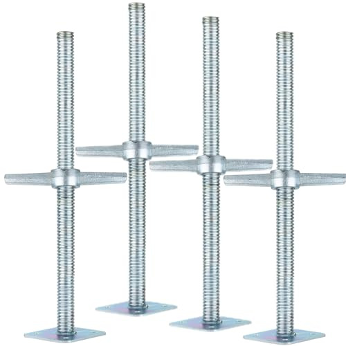 Scaffold 24 Adjustable Leveling Galvanized Screw Jack with Base Plate, 4 Pack
