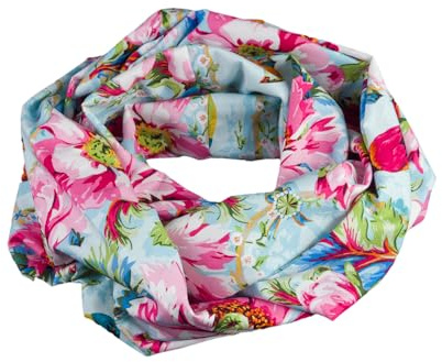 bettina bruder - Damen-Loop Blumen Vögel rosa hellblau bunt ca. 25 cm x 140 cm - 100% Baumwolle - Rundschal Schlauchschal