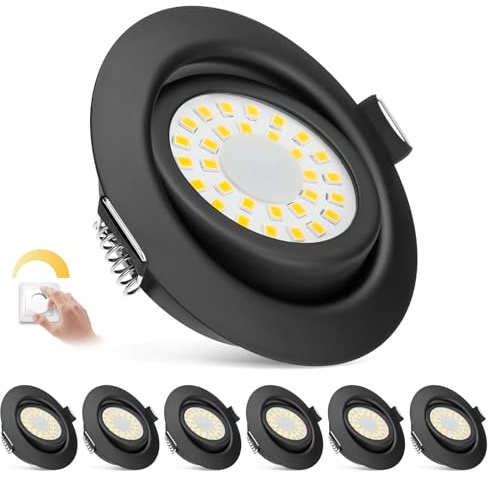 zexhy LED Einbaustrahler 230V Flach Dimmbar LED Spots 6W IP44 Bad Einbauleuchten Deckenspots Deckenstrahler,Warmweiß 3000K Schwenkbar Einbauspots für Badezimmer Küche Wohnzimmer,6er Set Schwarz-Matt