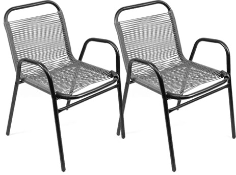 THE SECRET HOME - Conjunto de 2 Sillas de Jardín - Asiento en Metal y Polietileno/Tela para Exteriores - Ideal para Jardín, Balcón o Terraza - Varios Modelos (2, Modelo 1 - Gris)