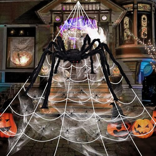 RCYHCY Décoration de Toile d'Araignée Halloween, 700cm Halloween Toile d'Araignée avec 20 Petite Araignées 40 g Toile, 90cm Araignee Geante Halloween pour Jardin Cour Maison Hantée Halloween Deco