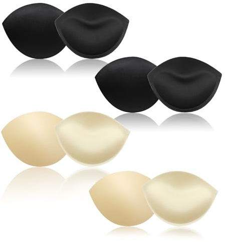 FUIPVGI 4 Paia Imbottitura Reggiseno, Inserti per Reggiseno Reggiseni Push-up Staccabili, Inserti in Spugna Imbottitura Reggiseno Cuscinetti per Bikini e Costumi da Bagno Donne e Ragazze (2 colori)