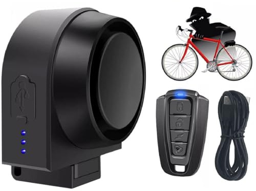 FiTspi Allarme per bicicletta con telecomando, antifurto wireless, 115 dB, super forte, ricaricabile tramite USB, sistema di allarme di sicurezza per bicicletta, moto, scooter e bici elettrica