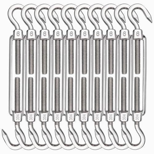 TooTaci M6 Turnbuckle Wire Tensioner Heavy Duty, 304 Stainless Steel | Turnbuckle Hook and Hook, Adjustable Wire Tensioner for Garden, Fence, Hanging, Shade Sail & Garage Door Support