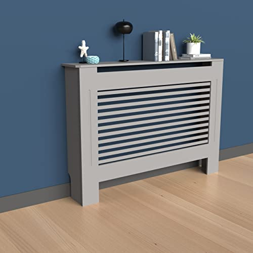 FATIVO Extra Tall Radiator Cover 92cm High Horizontal Slat Thick MDF,Medium | MDF Radiator Cabinet, Anti-Tipping Device, Ventilated Design, Heat Protection, Decorative Top Shelf for Kitchen, Bedroom