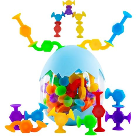 Voarge Lot de 48 jouets à ventouses, jouets de bain à partir de 3 ans, jouets sensoriels, jouets anti-stress, blocs de construction en silicone