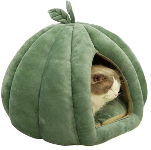 Qiwieod Katzenbetthöhle, Flauschiges Katzenbett, Kürbiss-Katzenhaus, Höhle Mit Kapuze, Für Den Winter, Warm, Schlafkissen, Halloween-Katzenhaus, Kuschelhöhle Für Katzen Geschlossenes Katzenbett