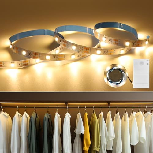 MUSUNIA LED Streifen Batterie 1M - Warmweiß LED Strip Batteriebetrieben mit Bewegungssensor innendekoration