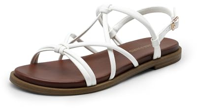 DREAM PAIRS Women's Sandals Cross Strappy Gladiator Dress Flat Sandals Daily Casual Comfortable Summer Shoes,Size 7,White-Pu,DWUMFS2523