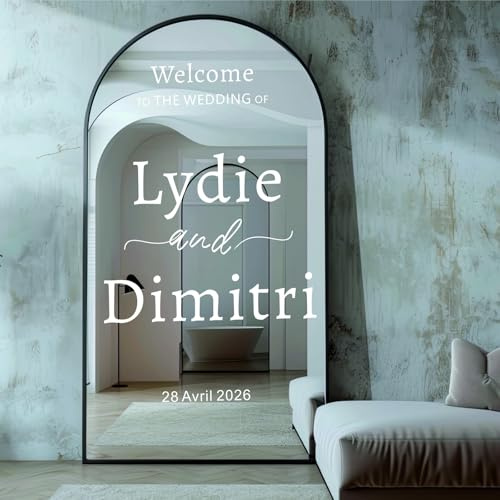 MINXLTD Autocollants De Bienvenue Personnalisés | Panneau De Bienvenue De Mariage Personnalisable - for Miroir, Acrylique, Carton - Autocollant Miroir De Mariage - for Le Mariage De(42x65cm)
