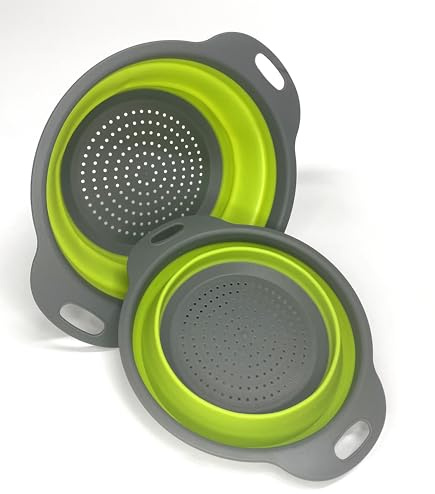 Collapsible Colander Set – Foldable Silicone Strainer with Handles, 2 Sizes for Kitchen, Pasta, Fruit, Vegetable Washing, Easy Storage