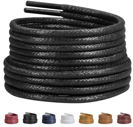 LyloLyla Black Shoe Laces for School Shoes - Thin Waxed Round Laces for Kids | Dress & Formal Oxford Boot Laces for Men & Women, 60cm, 2 Pairs