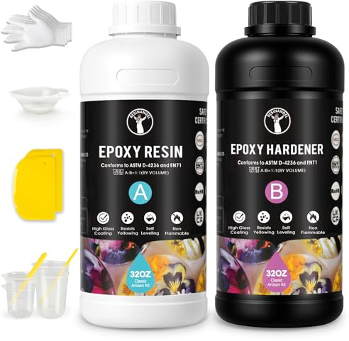 resinangel 2L / 64Oz Resina Epossidica Trasparente Bassa Viscosità - Kit 1:1 per Colata Tavolo Fiume, Conservazione Fiori, Legno, Arte e Artigianato