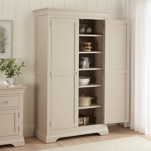 Wilmslow Dove Grey Painted Double Shaker Kitchen Pantry Storage Cupboard | Solid Wood Tall Storage Cabinet with Shelves & Drawers | Modern Rustic Kitchen, Dining Room Storage Unit