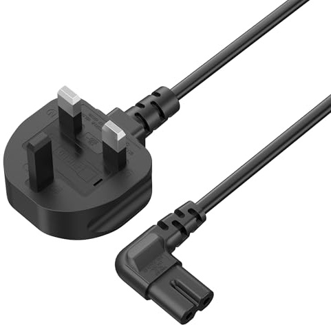 Power Cable 2 Pin Right Angle 1.5M, Figure 8 Power Lead Kettle Lead, IEC-C7 C13 Cable UK Plug for Samsung LG Philips TV/Printer/PS4/PS3/PS5/DVD/Printer