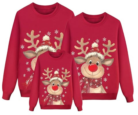 Genérico Sudaderas de Navidad Familia Conjunto Mujer 2025 Jersey de Navidad Hombre Traje Niños Divertido Suéter Reno Parejas Suéter Cuello Redondo Manga Larga Sudadera de Navidads N