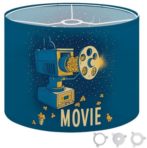 Round Drum Light Shade Popcorn Shooting from Projector Retro Style Large Lampshades for Ceiling Lights Table Floor Lamps Easy Assembly Replacement Lamp Shades Spider Fitter